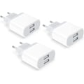 Miniatyrbilde 1 av 5: USB-kontakt, 3-pakning 2.1A/5V lader for iPhone 11 Pro Max XS XR X 8 7 6 6S Plus 14 13 12 SE 5 5S 5C, Samsung Galaxy, Huawei, 2 Power Port telefonadapter