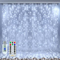 Miniatyrbild 1 av 5: Inomhus julgardinlampor - Kallt vitt 300 LED 3m x 3m USB-drivna julgransljus 8 lägen/timer/fjärrkontroll för utomhus/sovrum/par