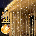 Miniatyrbillede 4 af 5: Indendørs julegardinlys - Varm hvid 300 LED 3m x 3m USB-drevne julelys 8 tilstande/timer/fjernbetjening til udendørs/soveværelse/par