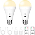 Miniatyrbild 1 av 5: Laddningsbara LED-lampor - 7W E27 med fjärrkontroll & Touch-dimmer | Nödljus för Camping (Varmvitt) 2-pack