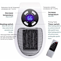 Miniatyrbillede 5 af 5: Smart 500 W keramisk blæser - Elektrisk opvarmning med stikkontakt - med justerbar termostat og timer og LED-display - Hurtig opvarmning, lav støj, sikker