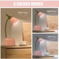 Miniatyrbillede 3 af 5: Børns LED-skrivebordslampe (Pink), USB-genopladelig blomstfugl-bordlampe, læselampe med justerbart lys og berøringssensor, soveværelsesdekoration