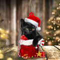 Miniatyrbillede 3 af 5: Sort kat Halloween-pynt, sød kat jul, julepynt, juletræophæng, trætop-pynt (kat rød hat, 1)