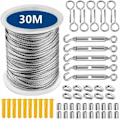 Miniatyrbild 1 av 5: Rostfritt Stål Hängande Rep Kit 30 Meter Rostfritt Stål Rep, 304 Rostfritt Stål Vajer Kit med Vantskruv och Krokar-