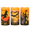 Miniatyrbild 1 av 5: Halloween Flamlösa Flimrande LED-Ljus med 6 Timmars Timer, Batteridrivna Vaxljus Assorterade Dekaler Häxa, Fladdermus, Slott 3-Delars Set för Dekora