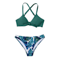 Miniatyrbild 2 av 4: Kvinnors blommiga tryck knut justerbar bikini set tvådelad badkläder S