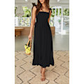 Miniatyrbillede 2 af 4: Kvinde 2023 Sommer Boheme Spaghetti Kjole, Firkantet Hals Solid Farve Ruffle A-Linje Strand Maxi Kjole