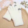 Miniatyrbilde 2 av 5: Dame Vinterhansker Touch Screen Termisk Ull Fleece Fôret Strikkede Hansker, Touch Screen Elastiske Mansjetter Teksting Termiske Hansker (Hvit)