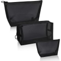 Miniatyrbillede 1 af 5: Mesh Kosmetikpung 3 Stykker Rejsetaske med Lynlås Makeup Organizer Tasker til Mænd og Kvinder (Sort)