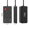 Miniatyrbillede 3 af 5: Multifunktionel overspændingsbeskytter med 4 stikkontakter og 4 USB-porte, stikdåse med individuel afbryder mod overbelastning, 1,5 m sort