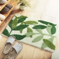 Miniatyrbild 1 av 5: Halkskyddad badrumsmatta, 50 x 80 cm grönt blad badrumsgolvmatta supermjuk och vattenabsorberande, maskintvättbar mikrofiber badrumsmatta för badrum, S
