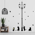 Miniatyrbilde 2 av 5: Katt veggklistremerker under en gulvlampe for kreativ personlighet hus rom stue - svart