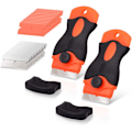 Miniatyrbillede 1 af 5: Orange - 2 stk. skraber til keramiske kogeplader med 20 plastskabe + 20 metalskær til fjernelse af etiketter