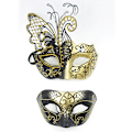 Miniatyrbilde 1 av 4: 2 stk. Gull Venetianske masker, Metall Masquerade masker, Parmasker, Prom, Karneval