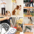Miniatyrbillede 4 af 5: Hundesnor, reflekterende dobbeltline justerbar i nylon med 2 karabinhager og 3 ringe, 2,1 m sort line til multifunktionel hund til små/mellemstore