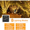 Miniatyrbild 3 av 4: [2-pack] Solcellsstränglampor för utomhus, 12M 100 LED Solcellsstränglampor för utomhus 8 lägen Vattentäta Solcells-LED-stränglampor för trädgård, uteplats, gård, jul