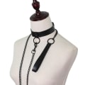 Miniatyrbillede 3 af 5: Sort PU læder punk choker+træktov, sexet gotisk choker bælte med læder, justerbar sort krave, med trækkæde