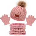 Miniatyrbild 1 av 5: Barnens vintervarma mössa halsduk handskar set, varm stickad virkad tjock fluffig småbarnsmössa Pom Pom mössa varm handskset för flickor pojkar barn