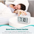 Miniatyrbild 3 av 5: Digital Väckarklocka, Digital Klocka Batteridriven Tyst Väckarklocka för Barn Vuxna Stor LED-Display Temperatur Kalender (Vit)