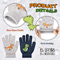 Miniatyrbilde 2 av 5: 2 par strikkede vinterhansker magisk stretch myke varme full finger barn dinosaur mønster for gutter jenter, marineblå og grå, 6 x 3,34 tommer