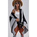 Miniatyrbilde 4 av 5: Kvinners Boho Buffalo Plaid Cape Cashmere Sjal Genser Cardigan Vinter Teppe Frakk, Svart