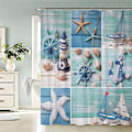 Miniatyrbild 2 av 4: Anti-mögel duschdraperi Tecknad stjärna av tecknad 3D Ocean flaggskepp 100% polyester för badkar vattenridå vattentät antibakteriell badrum med 12