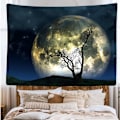 Miniatyrbillede 2 af 5: Dekorativt Vægtæppe Soveværelse - Fuld Måne Nat Nat Træ - 200 x 150 cm Stort - Stof tapet - Tapestry Æstetisk Væg - Panorama dekoration