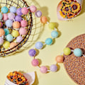 Miniatyrbillede 4 af 5: Uldfilt kugle guirlande farverige pom pom guirlande 24 kugle guirlande til Mardi Gras påske (assorterede farver, 2 stk.)