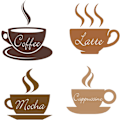 Pikkukuva 1 / 5: 1 sarja 4 kahvi latte mokka cappuccino ruskea seinätarraa kuori ja kiinnitä irrotettavat vinyyli seinätarrat keittiöön kahvilaan baariin olohuoneen seinäkoristeluun