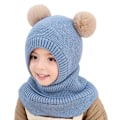 Miniatyrbillede 1 af 5: Børne Vinter Varm Hue Halstørklæde, Varm Strikket Hætte Hue, Ørevarmere, Dobbelt Pom Pom Design, Hue Hat, Fleece For, Til Småbørn Piger Drenge (Blå)
