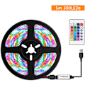 Miniatyrbilde 1 av 5: USB Dimbar RGB Fargerike LED-striper med 16-farget IR-fjernkontroll og 4 lysmoduser 5m 300ed lysstreng for TV hjemmelaget kjøkkendekorasjon