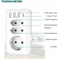 Miniatyrbillede 2 af 3: USB stikdåse, 7 i 1 multistikdåse med 3 USB og 1 Type-C port, 3-vejs universal stikdåseadapter med USB oplader (2 Euro og 1 Schuko stikdåser) fo