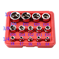 Miniatyrbilde 4 av 4: Sett med 14 hun-torx piper med etui, 1/4 \", 3/8\", 1/2 \". Torx E4-E24 Torx Coat