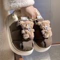 Miniatyrbild 2 av 5: Bear Shoes erbjuder optiskt varma damtofflor i fluffig bomull för hemmabruk med enfärgade ID-foton, enkla vattentäta skor 24,5 cm