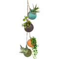Miniatyrbild 1 av 5: Kruka upphängd i keramik (4-pack) - Hängande kruka för inomhusväxter - flerfärgad hängande vas med jutesnöre - perfekt för inomhus & utomhus, h