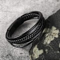 Miniatyrbillede 2 af 5: Flettet læderarmbånd til mænd Sort