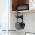 Miniatyrbild 2 av 5: Hörlurshållare för spelheadset, hörlurshållare med justerbar och svängbar armklämma, design under skrivbordet, universell passform