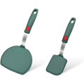 Miniatyrbild 1 av 5: Parti med 2 flexibla silikonfiskspatlar - delade spatlar för non-stick pannkakor - värmebeständiga (grön)