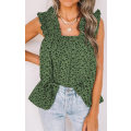 Miniatyrbilde 4 av 4: Boho Blomster Tank Tops for Kvinner, Rynket Stropper Plissert Sommer Casual Ermeløs Skjorter Topper Strand Bluser (M)