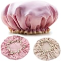 Miniatyrbillede 1 af 5: 2 Luksuriøse Vandtætte Brusebadehatter til Kvinder - Sød Elastisk Genanvendelig Salon Hat Beskyttere (Pink + Guld)