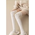 Miniatyrbillede 3 af 4: 1 par ensfarvede patchwork fleece knæstrømper til kvinder, efterår og vinter over-the-knee støvlevarmere