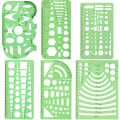 Pikkukuva 1 / 5: Sarja 6 Normografiaa Luonnoksia ja Kaavioita varten - Technic Trace-Forms - Ympyrät, Kolmiot, Neliöt, Suorakulmiot Stensiili - 10 Geometriset Muodot Erilaisia