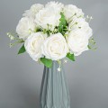 Miniatyrbillede 4 af 4: Kunstige silkeblomster Falske brude brudepike blomsterbuket til hjem have bryllupsfest dekoration, 9 hoveder, 31cm (hvid)