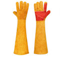Miniatyrbilde 1 av 5: (Gul) 60 cm anti-bunt arbeidsvotter, slitesterke skinnhansker for bad, stell, dyrehåndtering