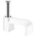 Miniatyrbild 1 av 3: Platt kabelklämma vit 100 st lämplig för Ethernet-kabelklämma till vägg med stålstift 10mm
