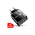 Miniatyrbillede 1 af 4: 15W USB Strømskinne Oplader 4 USB Porte Væglader Strømadapter USB Opladningsstik Adapter Rejse Opladningshoved Induktionsoplader - Fuld Sort