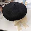 Miniatyrbilde 1 av 5: Fleece-kantet sløyfe beret kjendis temperament malerhatt høst og vinter ullhatt dame one size fits all