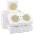 Miniatyrbillede 1 af 4: 50 stk. 6x6x3 tommer hvide bageriæsker med vindue, kageæsker, dessertæsker, konditoræsker til jordbær, cupcakes, chokolademuffins, donuts