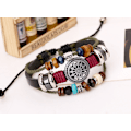 Miniatyrbillede 2 af 5: (Noir) Personligt justerbart armbånd i ko-læder, vintage design, jule-, ferie- eller fødselsdagsgave, elegant perlearmbånd i læder