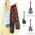 Miniatyrbilde 4 av 5: Rød - Brodert gitarstropp, lærstropp med usynlig lomme, for bass, elektrisk og akustisk gitar